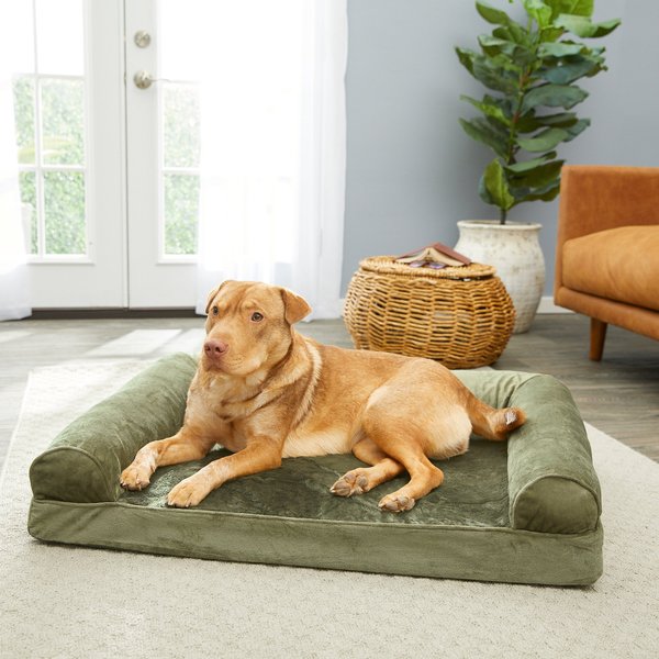 FurHaven Faux Fur Cooling Gel Bolster Cat & Dog Bed with Removable Cover, Dark Sage, Large slide 1 of 9
