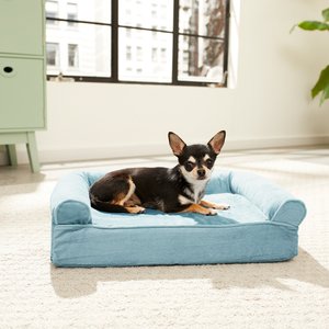 FurHaven Faux Fur Cooling Gel Bolster Cat & Dog Bed w/Removable Cover, Harbor Blue, Small
