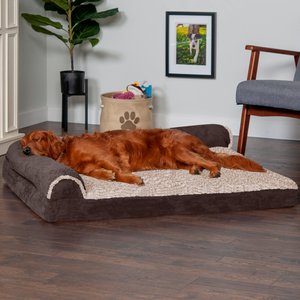 FurHaven Two-Tone Deluxe Chaise Memory Top Cat & Dog Bed w/Removable Cover, Espresso, Jumbo