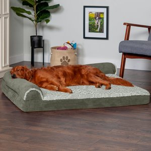 FurHaven Two-Tone Deluxe Chaise Memory Top Cat & Dog Bed w/Removable Cover, Dark Sage, Jumbo