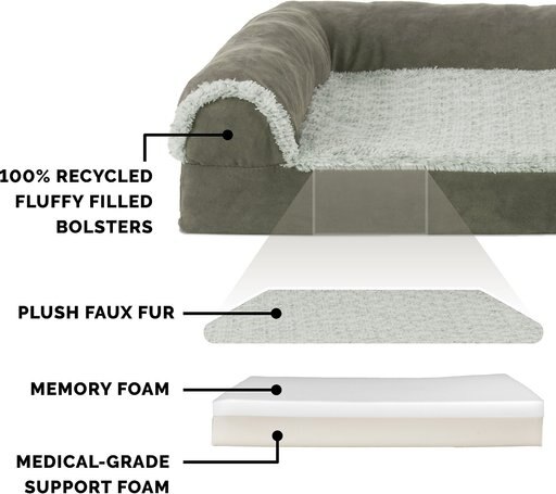 FurHaven Two-Tone Deluxe Chaise Memory Top Cat & Dog Bed with Removable Cover, Dark Sage, Jumbo