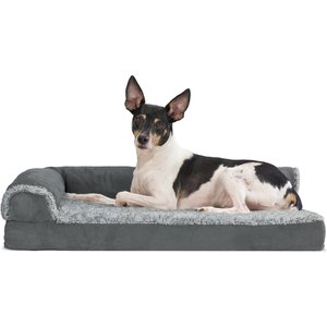 FurHaven Two-Tone Deluxe Chaise Memory Top Cat & Dog Bed w/Removable Cover, Stone Gray, Medium