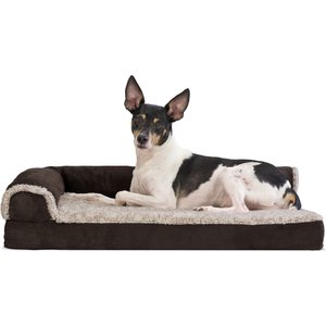 FurHaven Two-Tone Deluxe Chaise Memory Top Cat & Dog Bed with Removable Cover, Espresso, Medium
