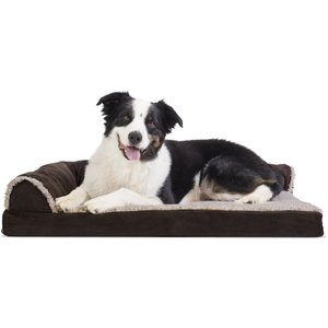 FurHaven Two-Tone Deluxe Chaise Memory Top Cat & Dog Bed with Removable Cover, Espresso, Large