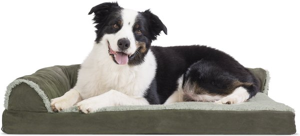 FurHaven Two-Tone Deluxe Chaise Memory Top Cat & Dog Bed w/Removable Cover, Dark Sage, Large slide 1 of 9