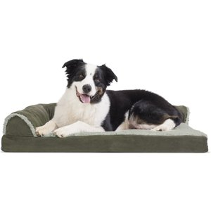 FurHaven Two-Tone Deluxe Chaise Memory Top Cat & Dog Bed with Removable Cover, Dark Sage, Large