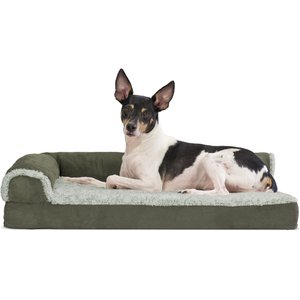 FurHaven Two-Tone Deluxe Chaise Memory Top Cat & Dog Bed w/Removable Cover, Dark Sage, Medium