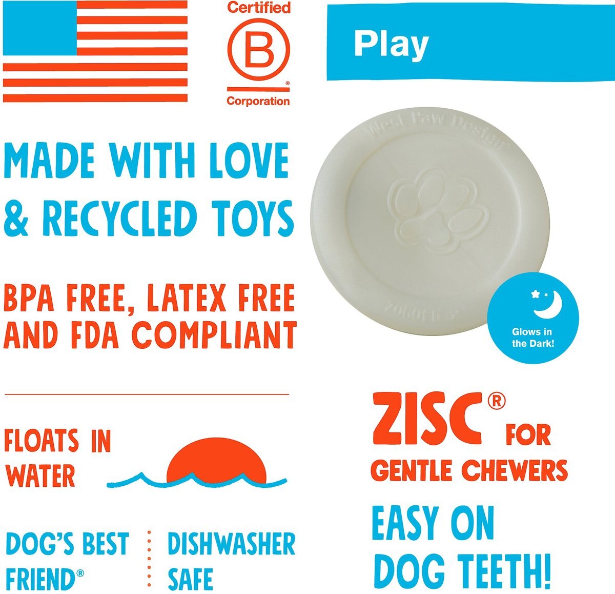 WEST PAW Zogoflex Glow Zisc Flying Disc Dog Toy, Large