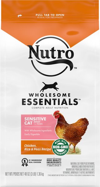 Nutro Wholesome Essentials Sensitive Cat Chicken, Rice & Peas Recipe Dry Cat Food, 3-lb bag slide 1 of 9