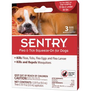 Sentry Flea & Tick Spot Treatment for Dogs, 33-66 lbs, 3 Doses (3-mos. supply)