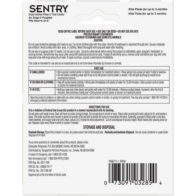 Sentry dual action flea shop & tick collar for dogs