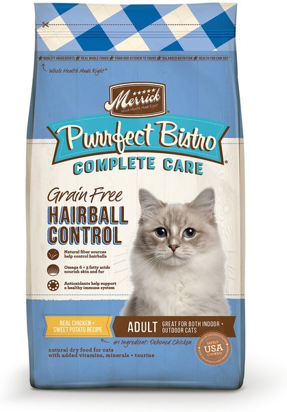 Merrick Purrfect Bistro Complete Care Grain-Free Hairball Control Chicken & Sweet Potato Recipe Dry Cat Food, 4-lb bag slide 1 of 9
