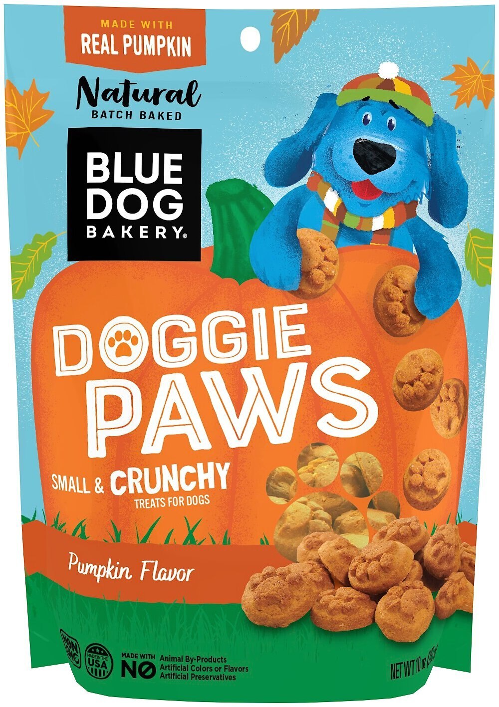 BLUE DOG BAKERY Doggie Paws Pumpkin Flavor Dog Treats, 10oz bag