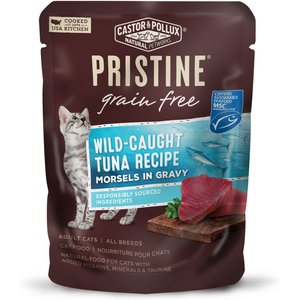 Castor & Pollux Pristine Grain-Free Wild-Caught Tuna Recipe Morsels in Gravy Cat Food Pouches, 3-oz, case of 24