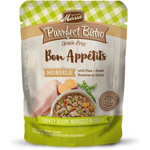 Merrick Purrfect Bistro Bon Appetits Grain-Free Turkey Recipe Morsels in Gravy Adult Cat Food Pouches, 3-oz, case of 24