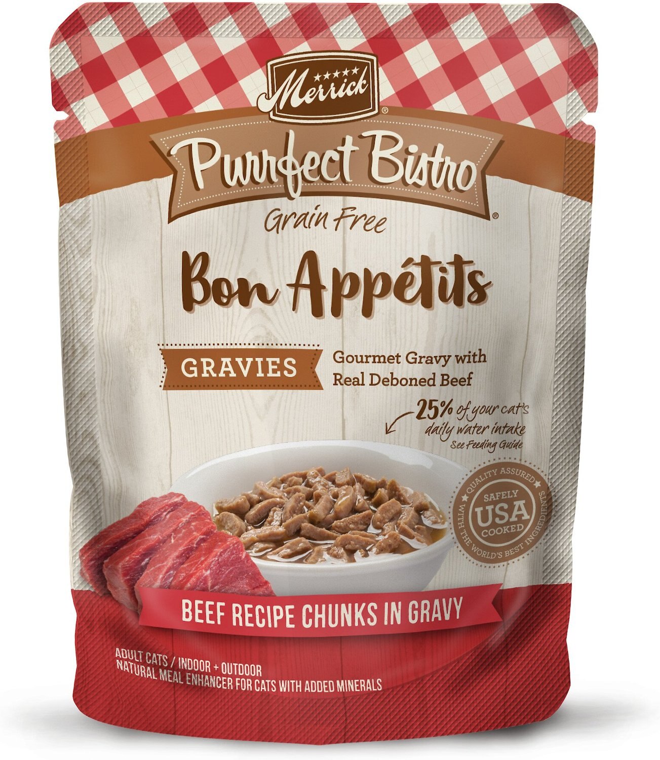 Merrick Purrfect Bistro Bon Appetits Grain-Free Beef Recipe Chunks in Gravy Adult Cat Food Pouches
