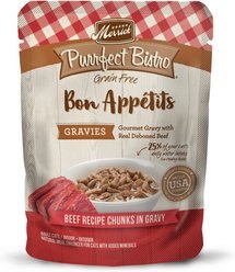Merrick Purrfect Bistro Bon Appetits Grain-Free Beef Recipe Chunks in Gravy Adult Cat Food Pouches, 3-oz, case of 24