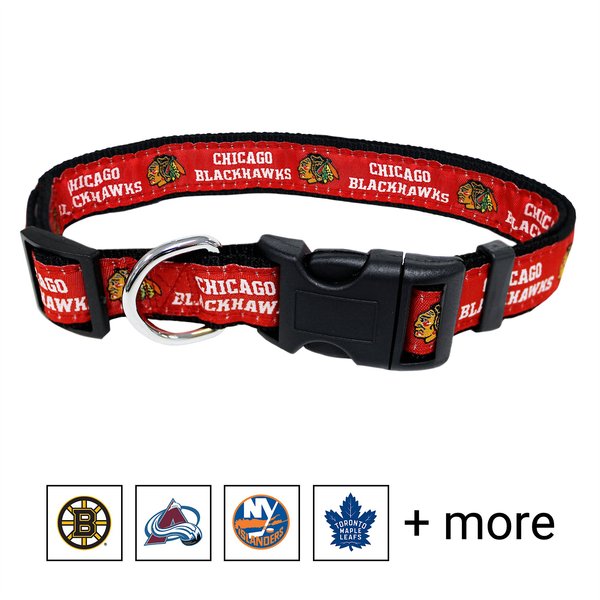 Pets First NHL Nylon Dog Collar, Chicago Blackhawks, Large: 18 to 28-in neck, 1-in wide slide 1 of 4