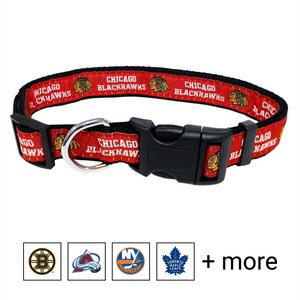 Pets First NHL Nylon Dog Collar, Chicago Blackhawks, Large: 18 to 28-in neck, 1-in wide