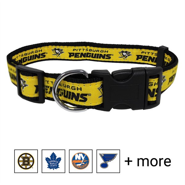 Pets First NHL Nylon Dog Collar, Pittsburgh Penguins, Medium: 12 to 18-in neck, 5/8-in wide slide 1 of 4
