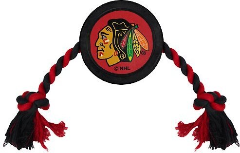 Pets First NHL Hockey Puck Rope Dog Toy, Chicago Blackhawks slide 1 of 1
