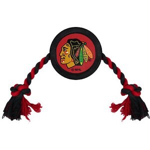 Pets First NHL Hockey Puck Rope Dog Toy, Chicago Blackhawks