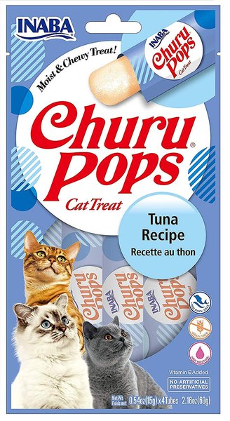 Inaba Churu Pops Moist & Chewy Tuna Recipe Lickable Cat Treats, 0.54-oz tube, pack of 24 slide 1 of 5