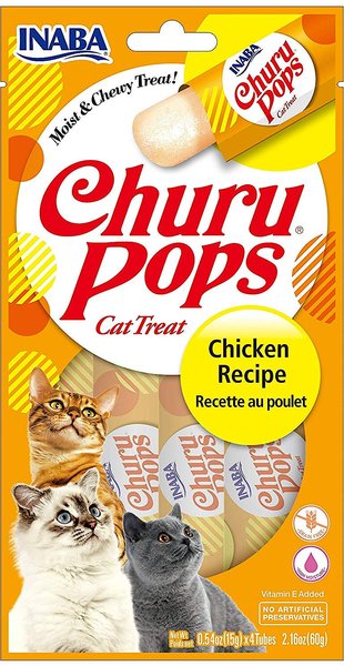 Inaba Churu Pops Moist & Chewy Chicken Recipe Lickable Cat Treats, 0.54-oz tube, pack of 24 slide 1 of 4
