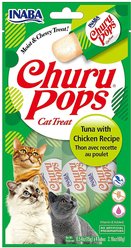 Inaba Churu Pops Moist & Chewy Tuna with Chicken Recipe Lickable Cat Treats, 0.54-oz tube, pack of 24