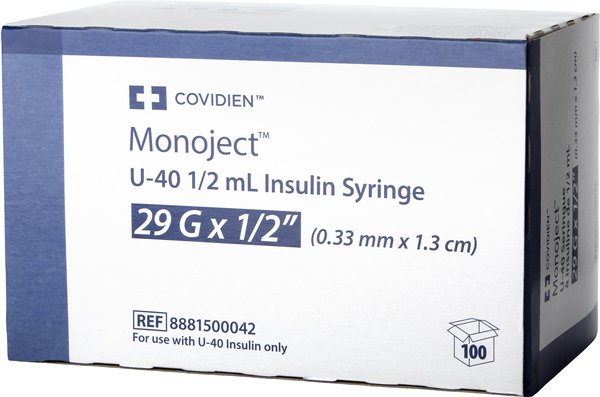 Monoject Insulin Syringes U-40 0.5-in x 29G, 0.5-cc, 100 syringes slide 1 of 4