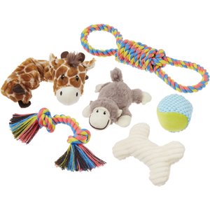 Frisco Jungle Pals Plush & Rope Variety Pack Dog Toy, 6 count