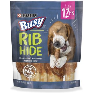 Busy Bone Rib Hide, Long-Lasting Small/Medium Dog Treats, 12 count pouch