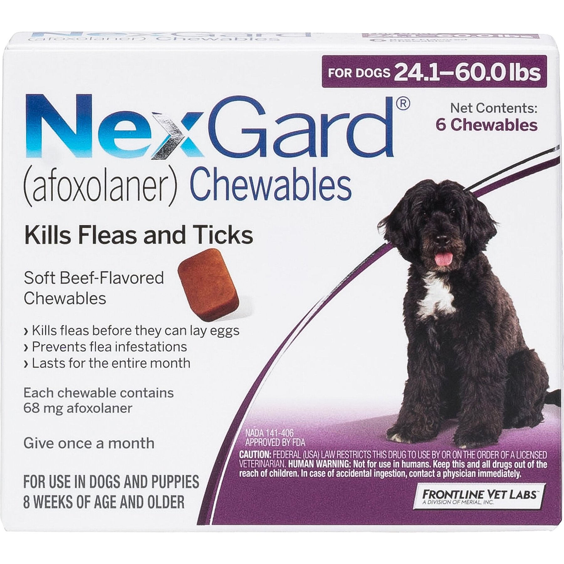 NEXGARD Chewables for Dogs 24.1 60 lbs Purple Box 6 Chewable Tablets 6 mos. supply Chewy