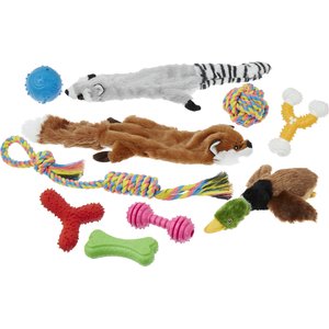 Frisco Forest Friends Plush, Rope & TPR Variety Pack Dog Toy, 10 count, 10 pack