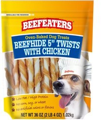 Beefeaters Beefhide 5" Strips with Chicken Dog Treats, 36-oz bag