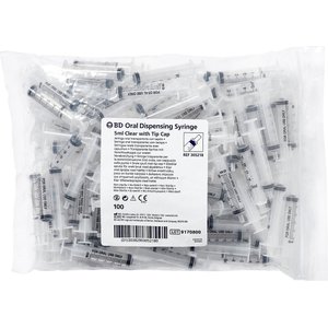 Oral Syringes Dispensing Syringes with Tip Cap, 5-cc, 100 count