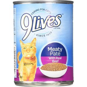 9 Lives Meaty Pate with Real Beef Canned Cat Food, 13-oz, case of 12