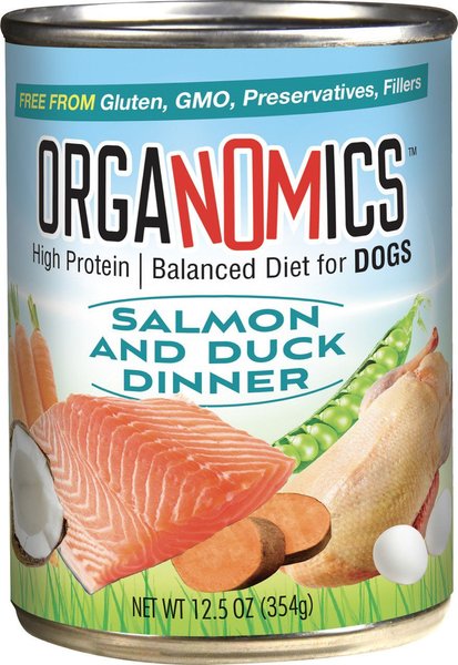 OrgaNOMics Salmon & Duck Dinner Grain-Free Pate Wet Dog Food, 12.5-oz can, case of 12 slide 1 of 6