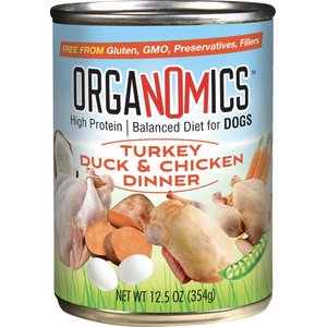 OrgaNOMics Turkey, Duck & Chicken Dinner Grain-Free Pate Wet Dog Food, 12.5-oz can, case of 12