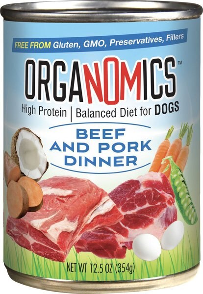 OrgaNOMics Beef & Pork Dinner Grain-Free Pate Wet Dog Food, 12.8-oz can, case of 12 slide 1 of 1