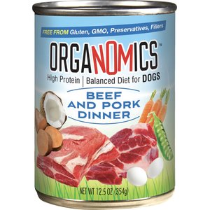 OrgaNOMics Beef & Pork Dinner Grain-Free Pate Wet Dog Food, 12.5-oz can, case of 12