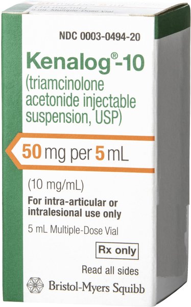 Kenalog-10 (triamcinolone acetonide, injectable suspension, USP), 10-mg/mL, 5-mL multi-dose vial slide 1 of 5