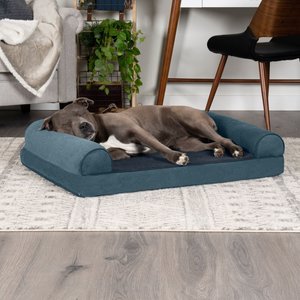 FurHaven Faux Fleece Orthopedic Bolster Cat & Dog Bed with Removable Cover, Orion Blue, Large