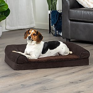 FurHaven Faux Fleece Orthopedic Bolster Cat & Dog Bed with Removable Cover, Coffee, Medium