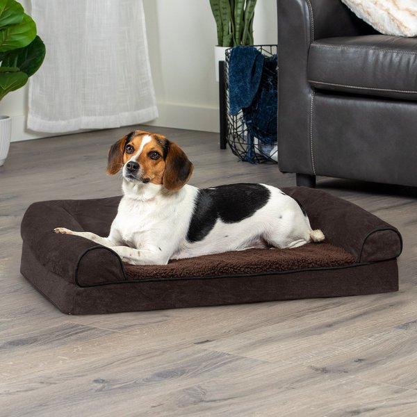 FurHaven Faux Fleece & Chenille Bolster Cat & Dog Bed with Removable Cover