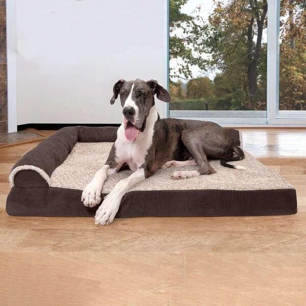FurHaven Two-Tone Deluxe Chaise Orthopedic Dog Bed w/Removable Cover, Espresso, Jumbo Plus slide 1 of 11