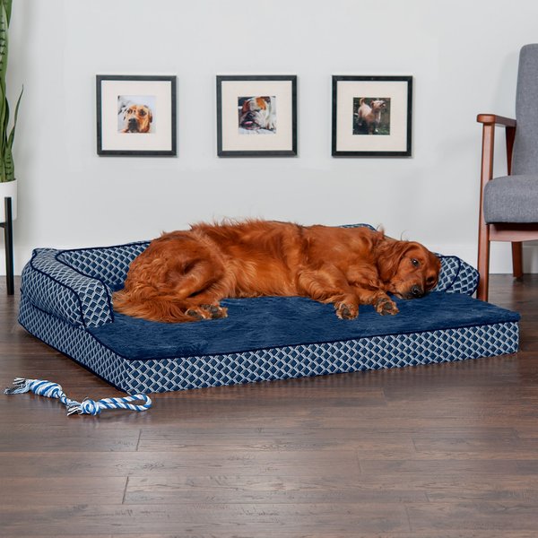 FurHaven Comfy Couch Orthopedic Bolster Dog Bed w/Removable Cover, Diamond Blue, Jumbo slide 1 of 10