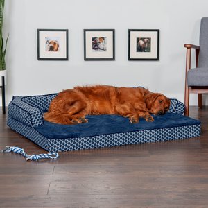 FurHaven Comfy Couch Orthopedic Bolster Dog Bed with Removable Cover, Diamond Blue, Jumbo