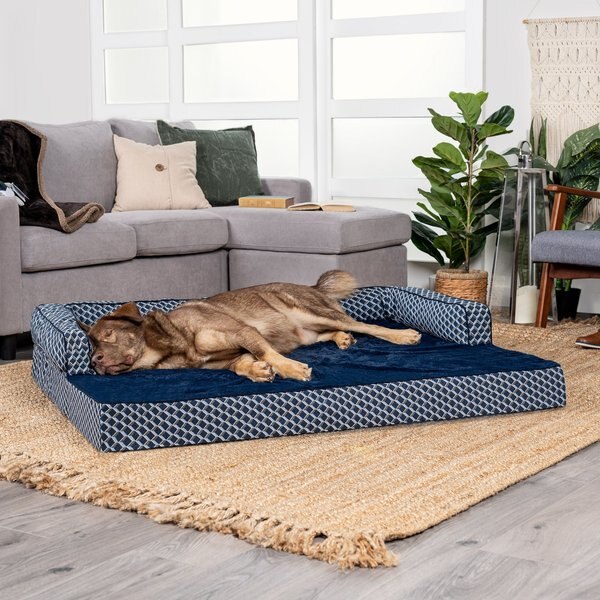 FurHaven Comfy Couch Orthopedic Bolster Dog Bed w/Removable Cover, Diamond Blue, Jumbo Plus slide 1 of 10