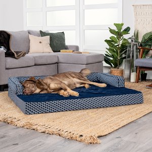FurHaven Comfy Couch Orthopedic Bolster Dog Bed w/Removable Cover, Diamond Blue, Jumbo Plus